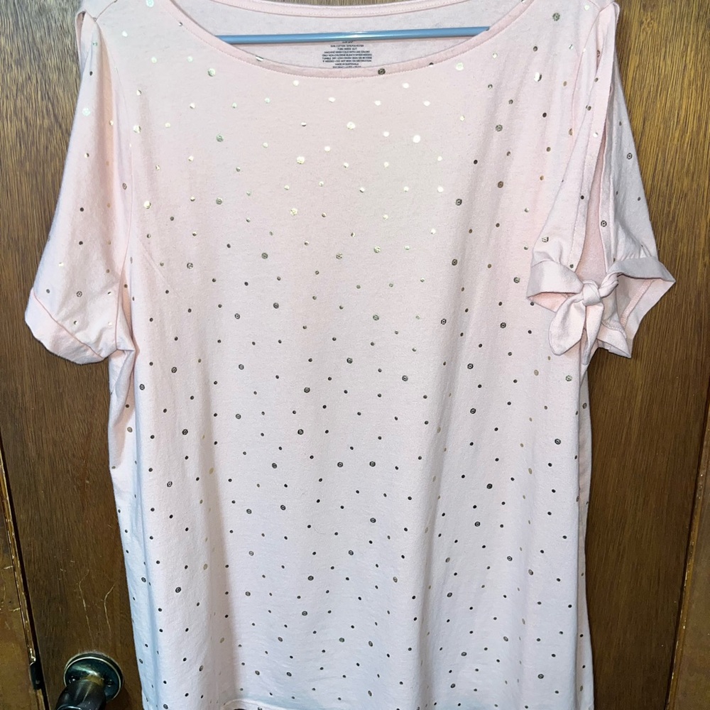 Pink and gold Lane Bryant Shirt with cold shoulders